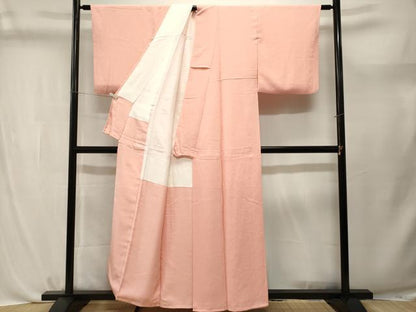 平和屋着物■上質な色無地　枝葉舞蝶地紋　曙色　正絹　逸品　CABL3722ev