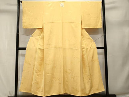 平和屋着物■上質な色無地　桐地紋　卵色　正絹　逸品　CABL3724ev