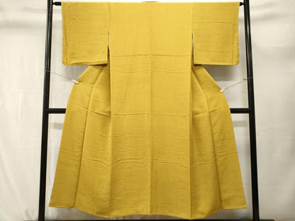 平和屋着物■上質な色無地　溢れ松葉地紋　山吹茶色　正絹　逸品　CABL3725ev
