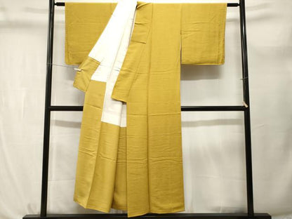平和屋着物■上質な色無地　溢れ松葉地紋　山吹茶色　正絹　逸品　CABL3725ev