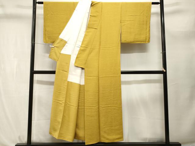 平和屋着物■上質な色無地　溢れ松葉地紋　山吹茶色　正絹　逸品　CABL3725ev