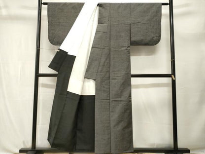 平和屋着物■上質な紬　縞　黒地　正絹　逸品　CABL3726ev