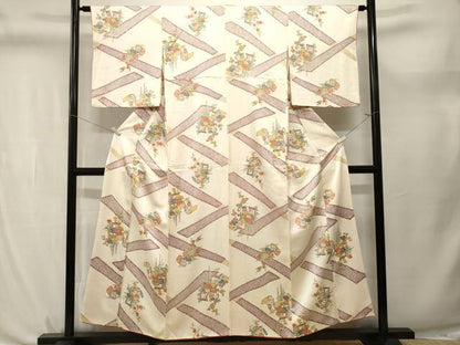 平和屋着物■上質な小紋　鹿の子蒔絵草花文　金彩　正絹　逸品　CABL3729ev