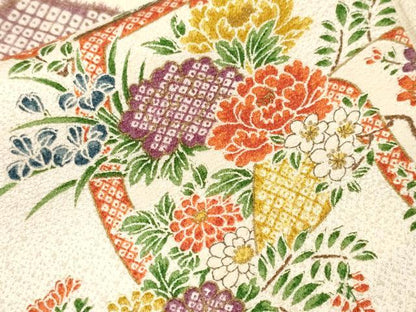 平和屋着物■上質な小紋　鹿の子蒔絵草花文　金彩　正絹　逸品　CABL3729ev