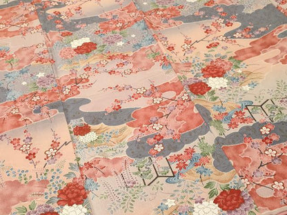 平和屋着物■上質な小紋　流水草花文　暈し染め　金彩　鬼しぼ縮緬　正絹　逸品　CABL3730ev
