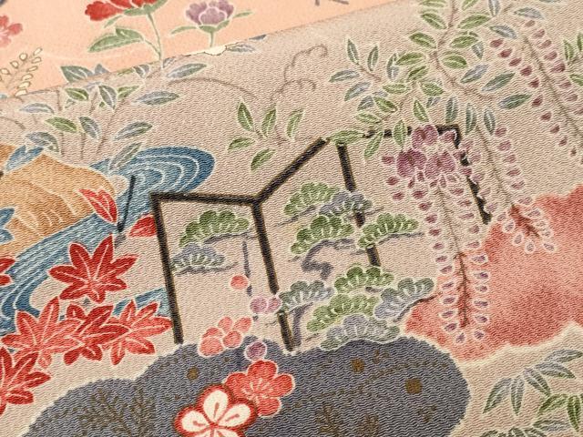 平和屋着物■上質な小紋　流水草花文　暈し染め　金彩　鬼しぼ縮緬　正絹　逸品　CABL3730ev