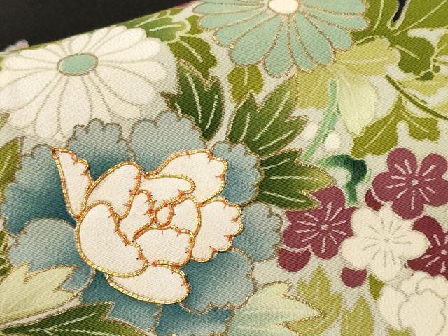 平和屋着物■豪華黒留袖　駒刺繍　花車文　枝花文　暈し染め　金彩　正絹　逸品　CABL3732ev
