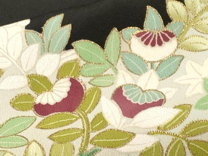 平和屋着物■豪華黒留袖　駒刺繍　花車文　枝花文　暈し染め　金彩　正絹　逸品　CABL3732ev