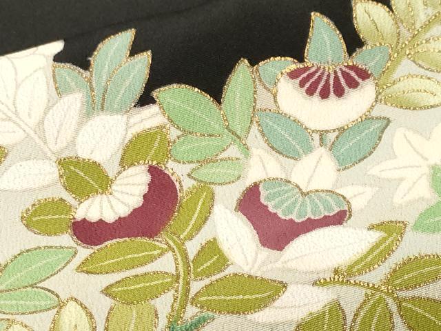 平和屋着物■豪華黒留袖　駒刺繍　花車文　枝花文　暈し染め　金彩　正絹　逸品　CABL3732ev