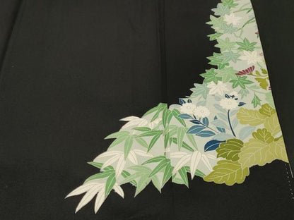 平和屋着物■豪華黒留袖　駒刺繍　花車文　枝花文　暈し染め　金彩　正絹　逸品　CABL3732ev