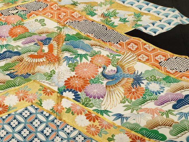 平和屋着物■豪華黒留袖　駒刺繍　松竹梅吉祥飛鶴花文　金彩　正絹　逸品　CABL3734ev