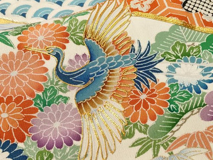 平和屋着物■豪華黒留袖　駒刺繍　松竹梅吉祥飛鶴花文　金彩　正絹　逸品　CABL3734ev