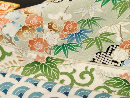 平和屋着物■豪華黒留袖　駒刺繍　松竹梅吉祥飛鶴花文　金彩　正絹　逸品　CABL3734ev