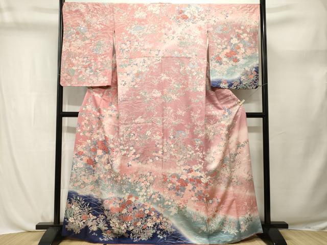 平和屋着物■訪問着　芒　地紙枝花文　暈し染め　金銀彩　正絹　逸品　CABL3738ev