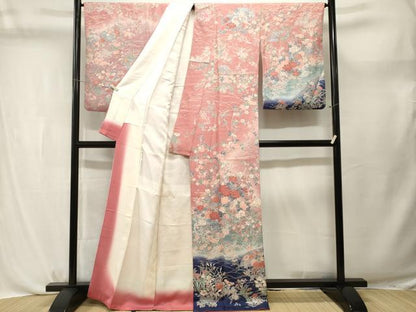 平和屋着物■訪問着　芒　地紙枝花文　暈し染め　金銀彩　正絹　逸品　CABL3738ev
