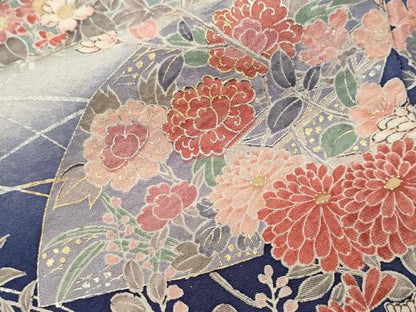 平和屋着物■訪問着　芒　地紙枝花文　暈し染め　金銀彩　正絹　逸品　CABL3738ev