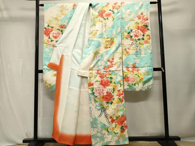 平和屋着物■豪華振袖　駒刺繍　枝花文　藤花房　金彩　正絹　逸品　CABL3739ev