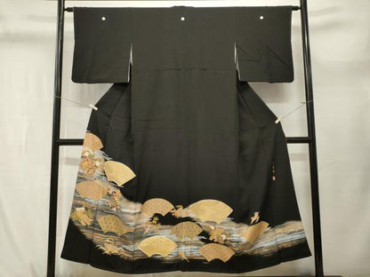 平和屋着物■豪華黒留袖　作家物　駒刺繍　佐賀錦　金嚢松竹梅　地紙鼓吉祥草花文　暈し染め　金彩　正絹　逸品　CABL3742ev