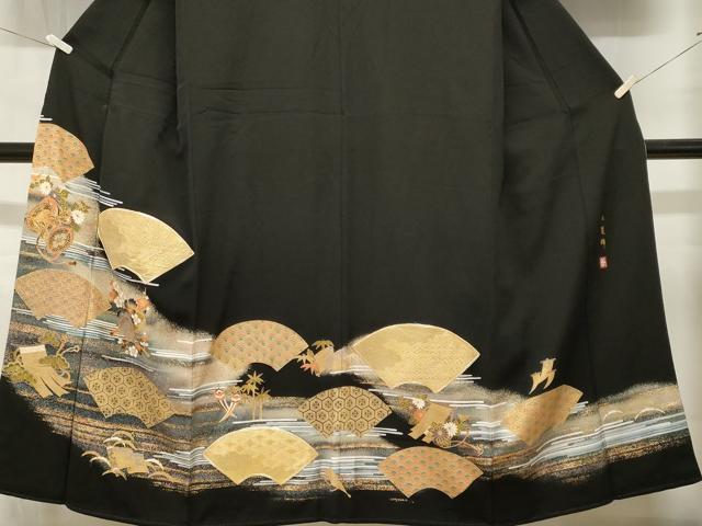 平和屋着物■豪華黒留袖　作家物　駒刺繍　佐賀錦　金嚢松竹梅　地紙鼓吉祥草花文　暈し染め　金彩　正絹　逸品　CABL3742ev