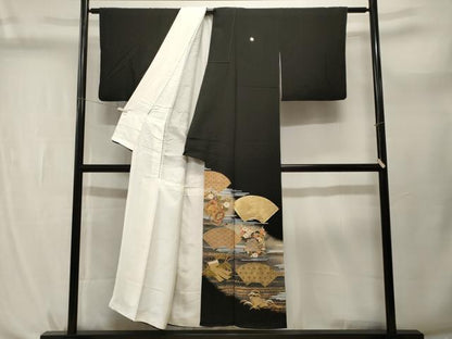 平和屋着物■豪華黒留袖　作家物　駒刺繍　佐賀錦　金嚢松竹梅　地紙鼓吉祥草花文　暈し染め　金彩　正絹　逸品　CABL3742ev