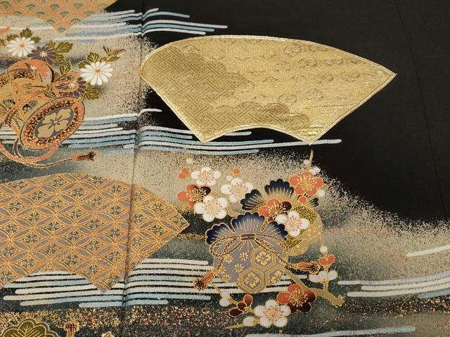 平和屋着物■豪華黒留袖　作家物　駒刺繍　佐賀錦　金嚢松竹梅　地紙鼓吉祥草花文　暈し染め　金彩　正絹　逸品　CABL3742ev