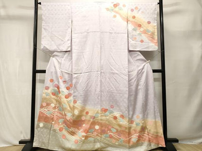 平和屋着物■訪問着　立波檜扇舞花文　暈し染め　金彩　正絹　逸品　CABL3751ev