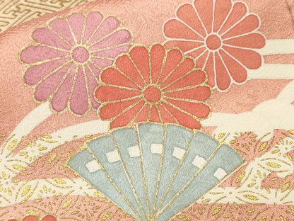 平和屋着物■訪問着　立波檜扇舞花文　暈し染め　金彩　正絹　逸品　CABL3751ev