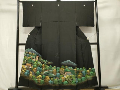 平和屋着物■豪華黒留袖　樹林風景文　暈し染め　金彩　正絹　逸品　CABL3752ev