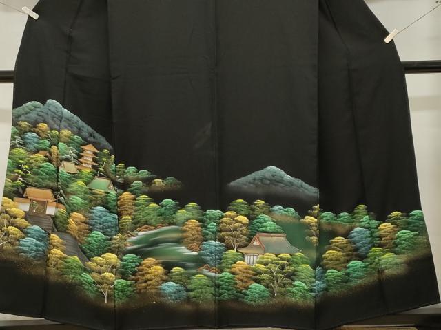 平和屋着物■豪華黒留袖　樹林風景文　暈し染め　金彩　正絹　逸品　CABL3752ev