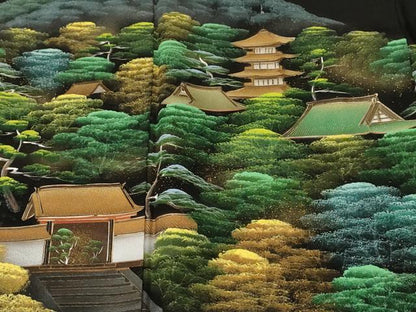 平和屋着物■豪華黒留袖　樹林風景文　暈し染め　金彩　正絹　逸品　CABL3752ev