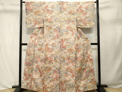 平和屋着物■上質な小紋　風景枝花文　暈し染め　鬼しぼ縮緬　正絹　逸品　CABL3753ev