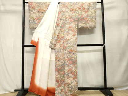 平和屋着物■上質な小紋　風景枝花文　暈し染め　鬼しぼ縮緬　正絹　逸品　CABL3753ev