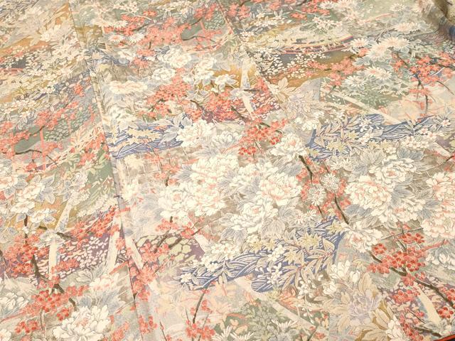 平和屋着物■上質な小紋　風景枝花文　暈し染め　鬼しぼ縮緬　正絹　逸品　CABL3753ev