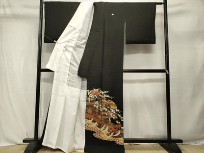 平和屋着物■豪華黒留袖　地紙重ね飛鶴雪輪花文　金彩　正絹　逸品　CABL3754ev