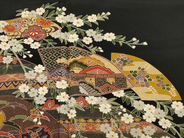 平和屋着物■豪華黒留袖　地紙重ね飛鶴雪輪花文　金彩　正絹　逸品　CABL3754ev