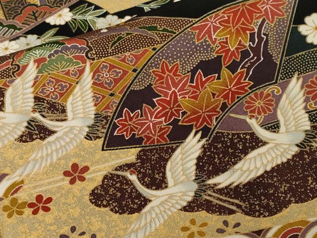 平和屋着物■豪華黒留袖　地紙重ね飛鶴雪輪花文　金彩　正絹　逸品　CABL3754ev