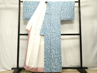 平和屋着物■上質な小紋　総絞り　花唐草文　正絹　逸品　CABL3755ev