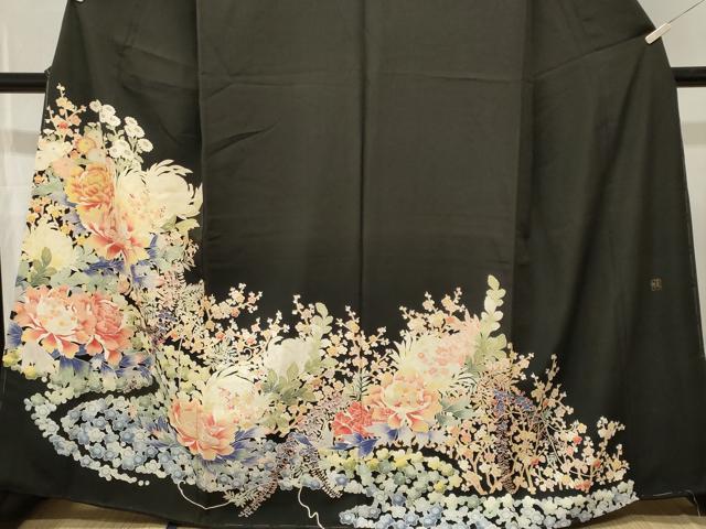 平和屋着物■豪華黒留袖　作家物　乱菊　枝梅花文　金彩　正絹　逸品　CABL3759ev