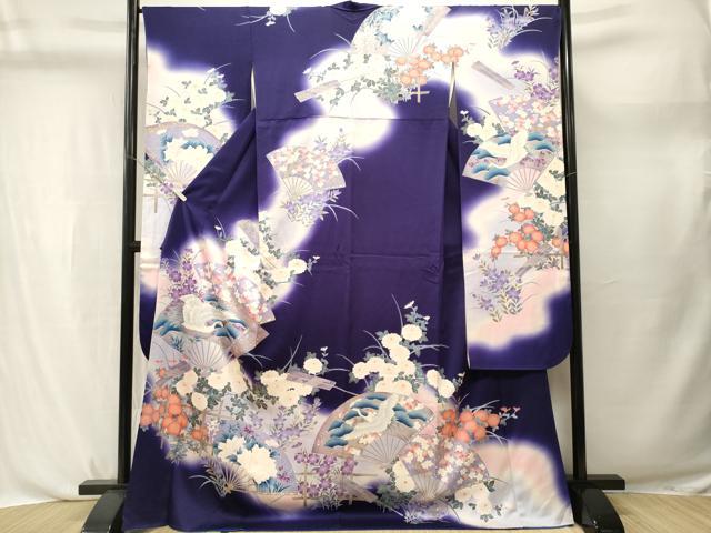 平和屋着物■豪華振袖　扇面飛鶴草花文　暈し染め　金彩　正絹　逸品　CABL3762ev