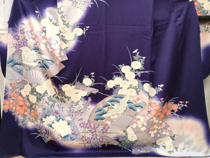 平和屋着物■豪華振袖　扇面飛鶴草花文　暈し染め　金彩　正絹　逸品　CABL3762ev