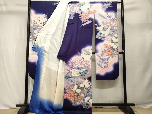 平和屋着物■豪華振袖　扇面飛鶴草花文　暈し染め　金彩　正絹　逸品　CABL3762ev