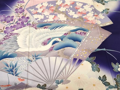 平和屋着物■豪華振袖　扇面飛鶴草花文　暈し染め　金彩　正絹　逸品　CABL3762ev