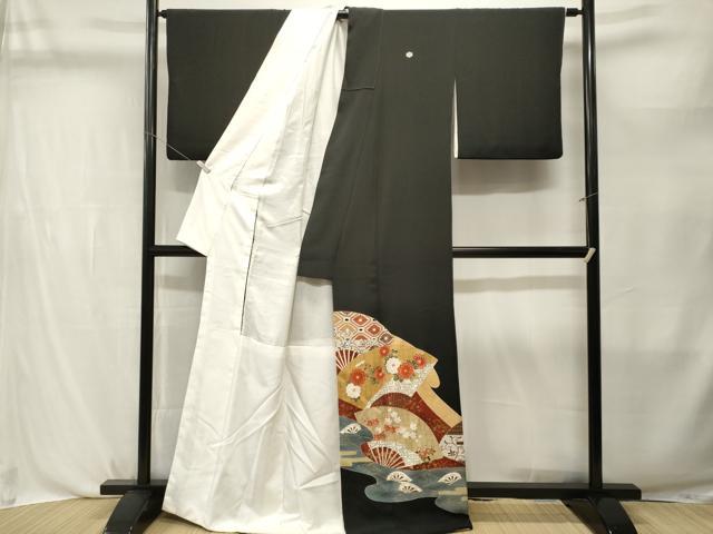 平和屋着物■豪華黒留袖　作家物　刺繍　流水片輪車扇面花文　暈し染め　金銀彩　正絹　逸品　CABL3769ev