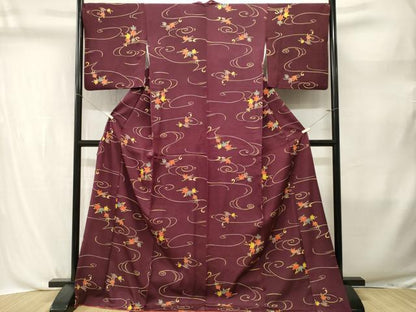 平和屋着物■上質な小紋　流水枝楓文　ロング丈　正絹　逸品　CABL3771ev