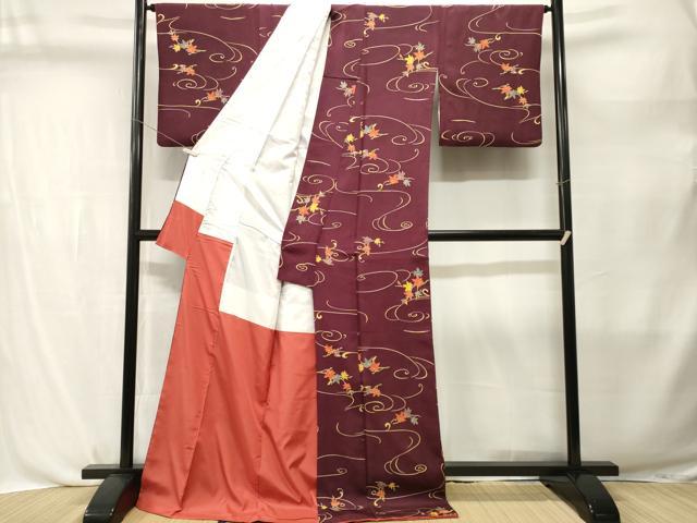 平和屋着物■上質な小紋　流水枝楓文　ロング丈　正絹　逸品　CABL3771ev