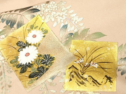 平和屋着物■訪問着　色紙重ね　流水蔦の葉花文　藤花房　暈し染め　金彩　正絹　逸品　CABL3774ev