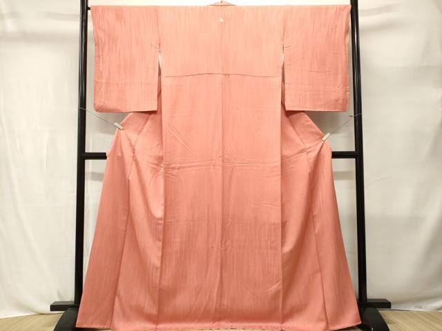 平和屋着物■上質な色無地　縞地紋　薄紅色　正絹　逸品　CABL3777ev