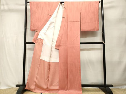 平和屋着物■上質な色無地　縞地紋　薄紅色　正絹　逸品　CABL3777ev