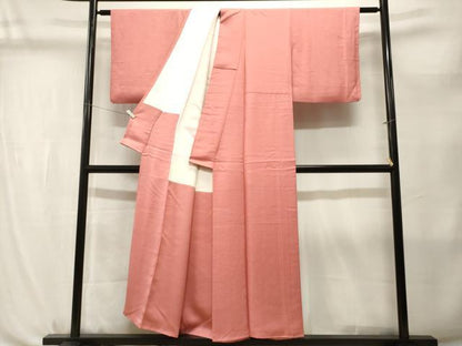 平和屋着物■上質な色無地　作家物　花尽くし地紋　甚三紅色　正絹　逸品　CABL3778ev