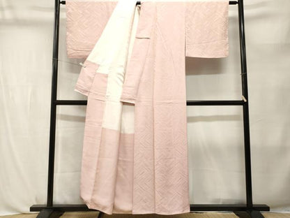 平和屋着物■上質な色無地　桧垣地紋　薄桜色　正絹　逸品　CABL3779ev